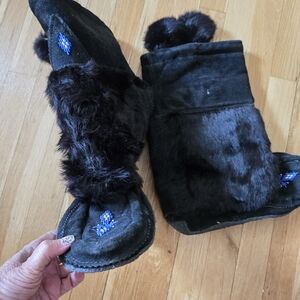 Bear Dance Black Moccasins with Blue Accents